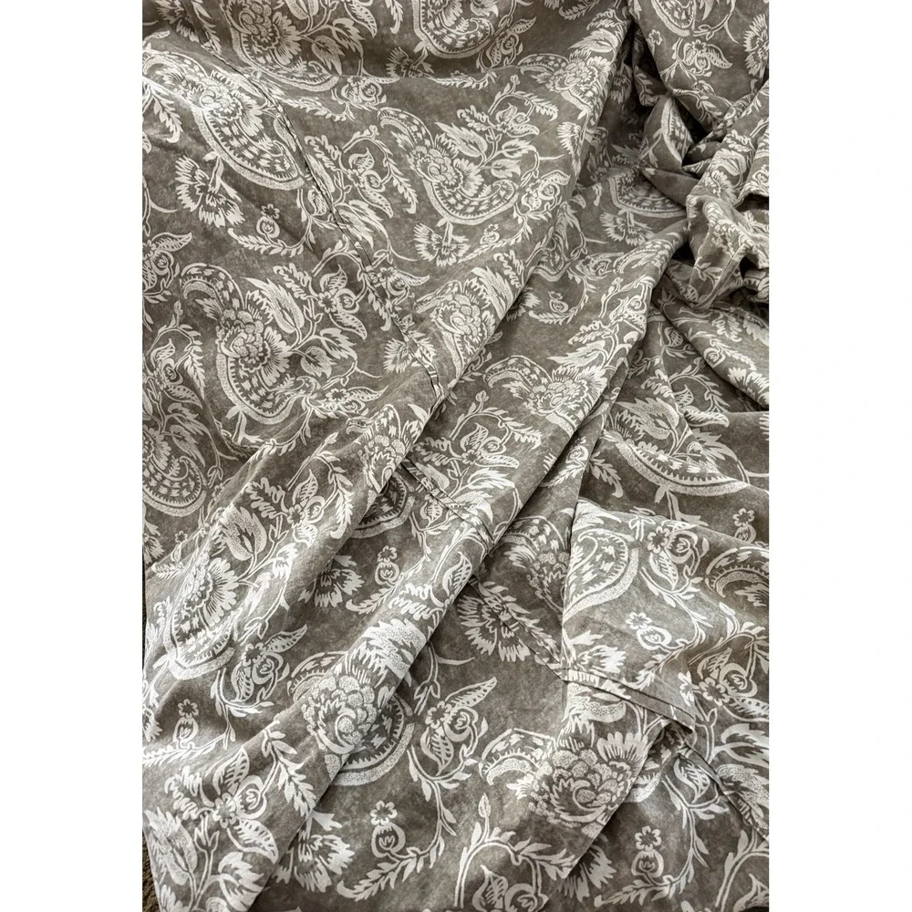 Pottery Barn Alessandra Scroll King Size Duvet Cover Linen Blend Taupe Gray 2015